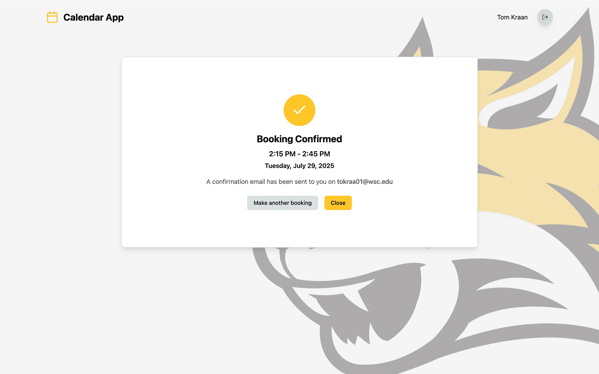 confirmation screen