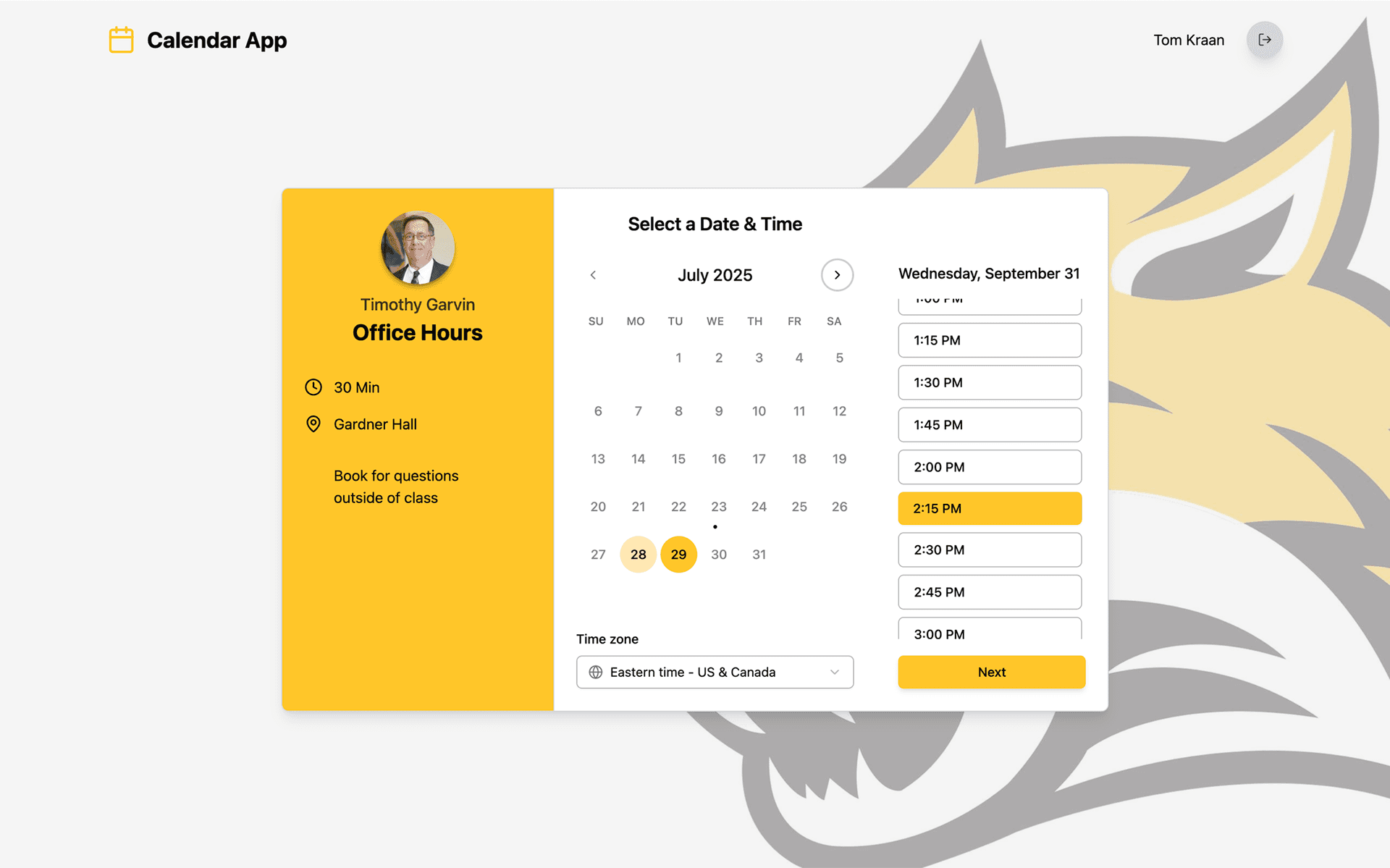 time select screen